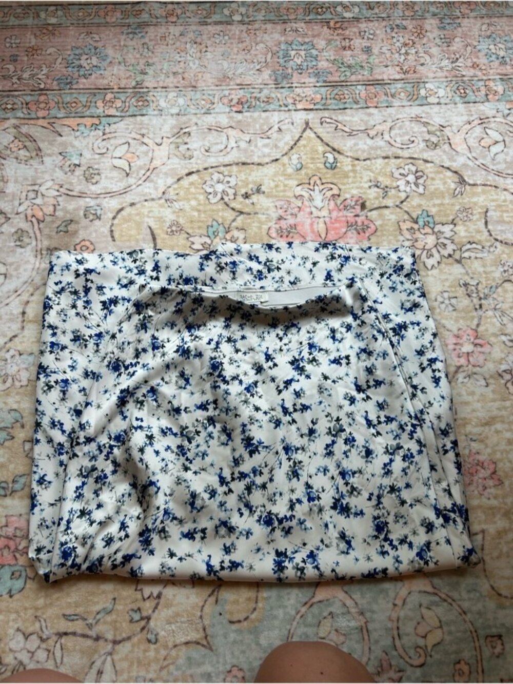 Rachel Zoe White Pencil Skirt with Blue Floral Print
